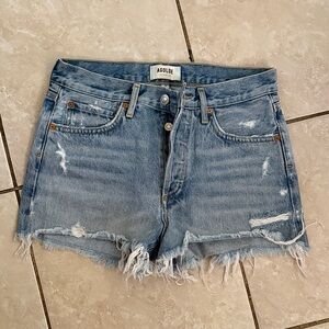 Agolde Light Wash Distressed Denim Cutoff Shorts